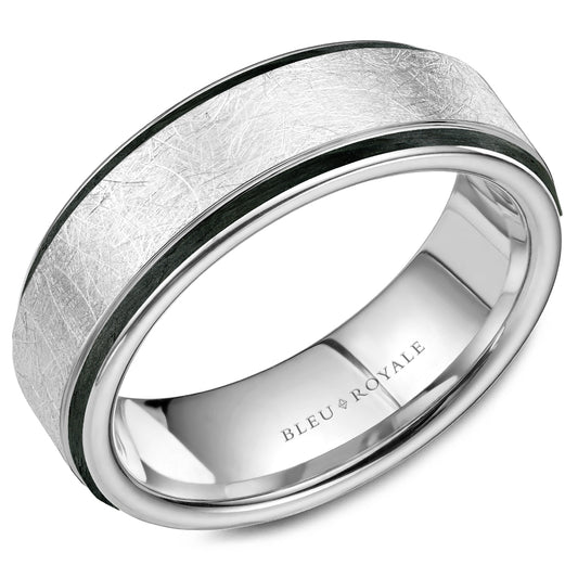 7.50mm Bleu Royale Wedding Band in White Gold With Black Enamel