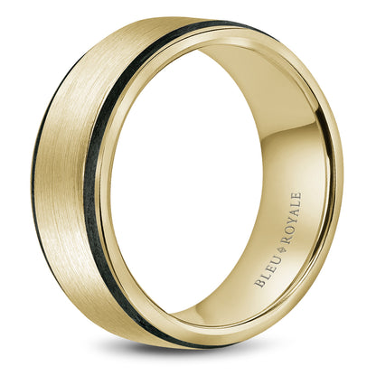 8.50mm Bleu Royale Wedding Band in Yellow Gold & Black Enamel