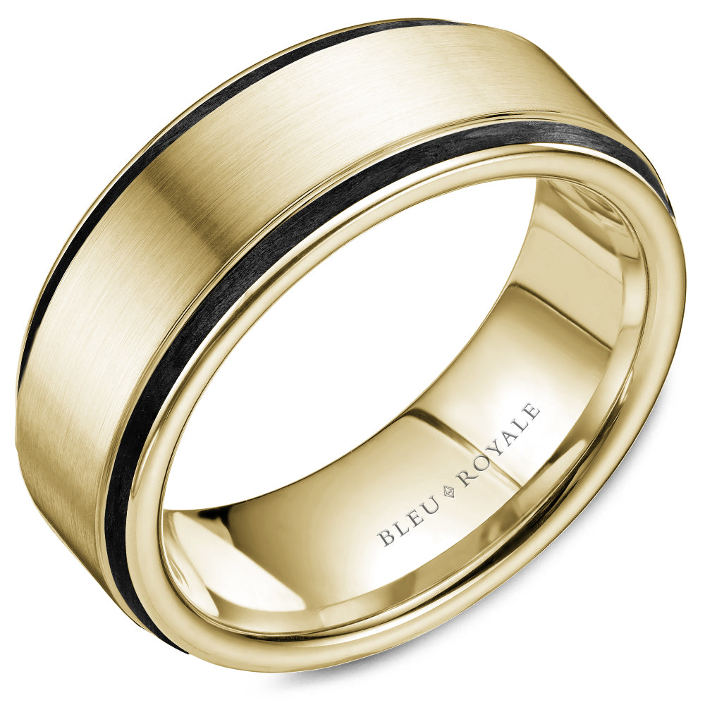 8.50mm Bleu Royale Wedding Band in Yellow Gold & Black Enamel