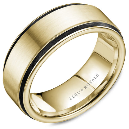 8.50mm Bleu Royale Wedding Band in Yellow Gold & Black Enamel