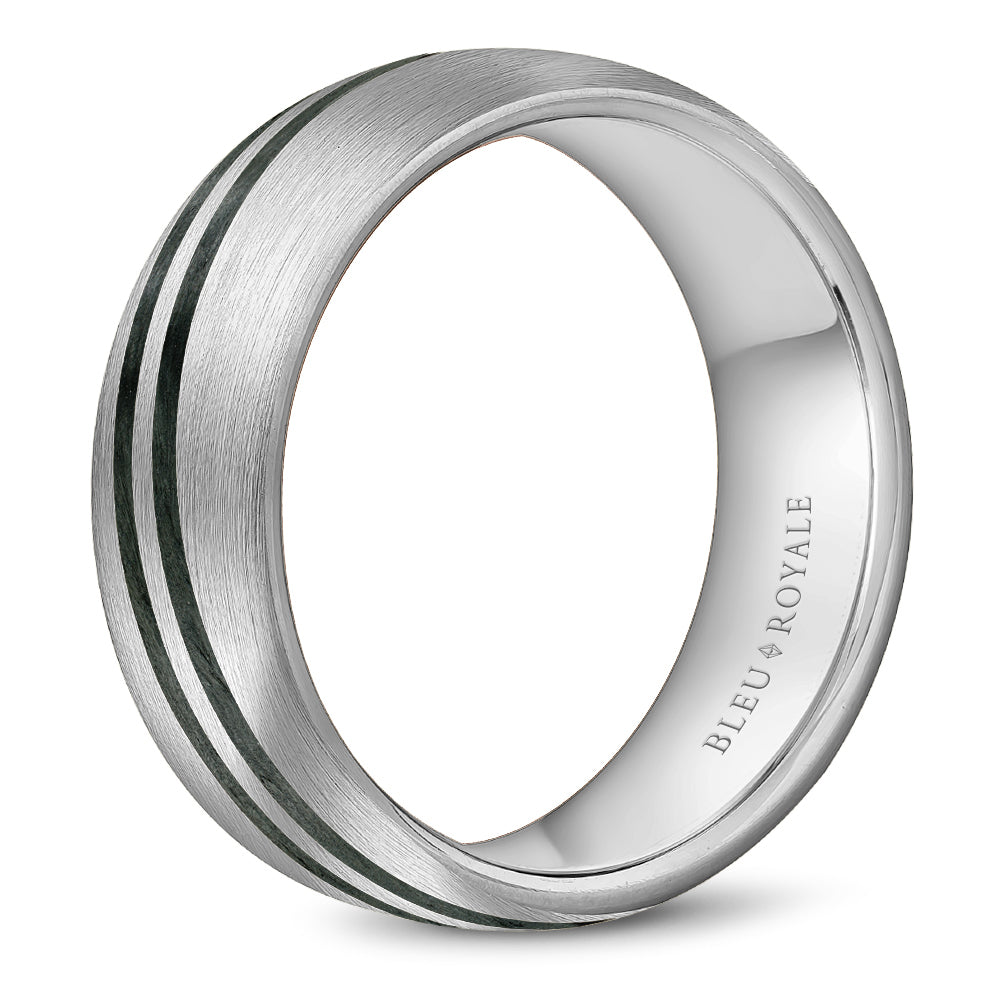 8.00mm Bleu Royale Wedding Band in White Gold & Black Enamel