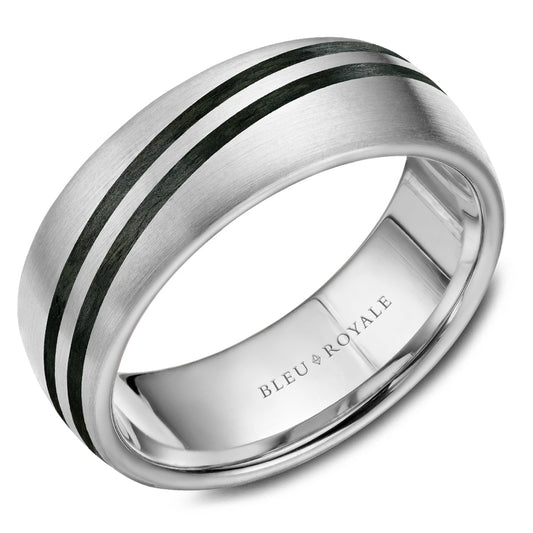 8.00mm Bleu Royale Wedding Band in White Gold & Black Enamel