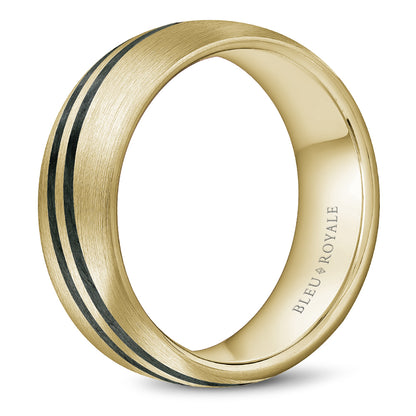 8.00mm Bleu Royale Wedding Band in Yellow Gold & Black Enamel
