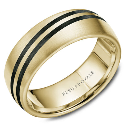 8.00mm Bleu Royale Wedding Band in Yellow Gold & Black Enamel