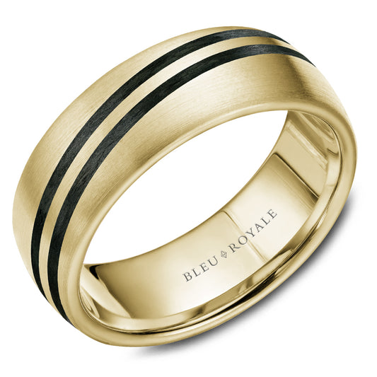 8.00mm Bleu Royale Wedding Band in Yellow Gold & Black Enamel