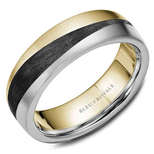 7.00mm Bleu Royale Wedding Band in 14k & Forged Carbon Fiber