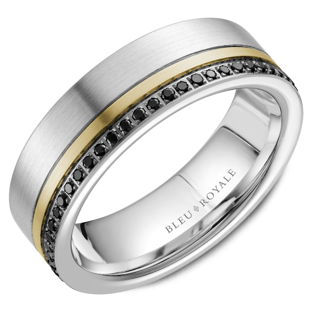 7.00mm Bleu Royale Wedding Band in W&Y Gold With 55 RD, TCW 0.41ct