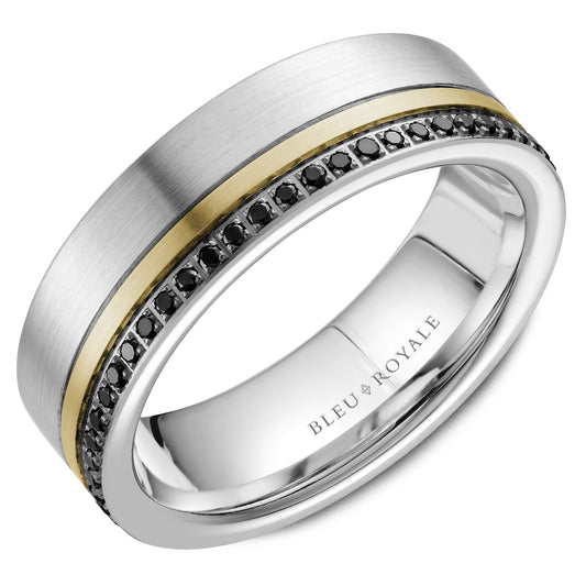 7.00mm Bleu Royale Wedding Band in W&Y Gold With 55 RD, TCW 0.41ct