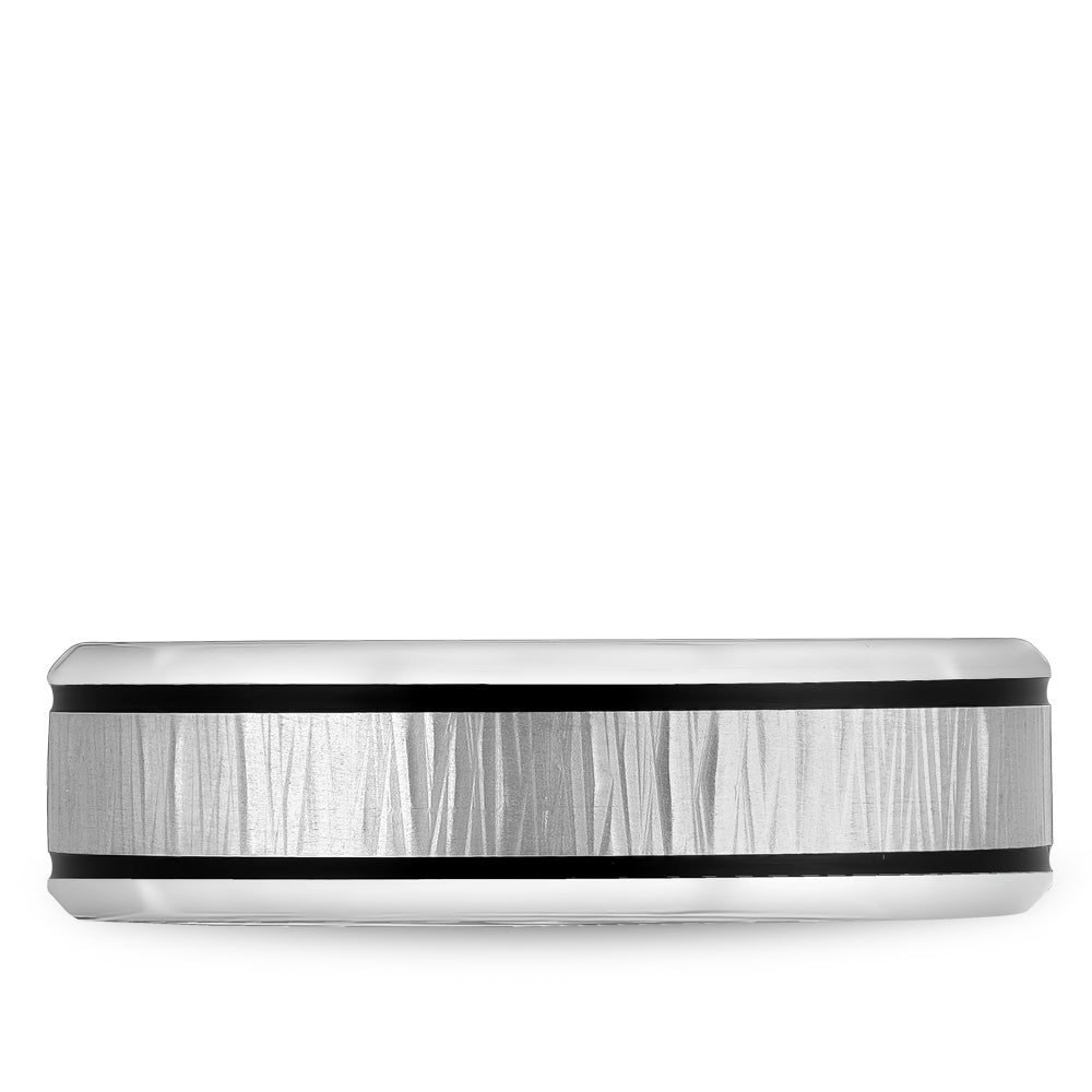6.50mm Bleu Royale Wedding Band in White Gold With Black Enamel