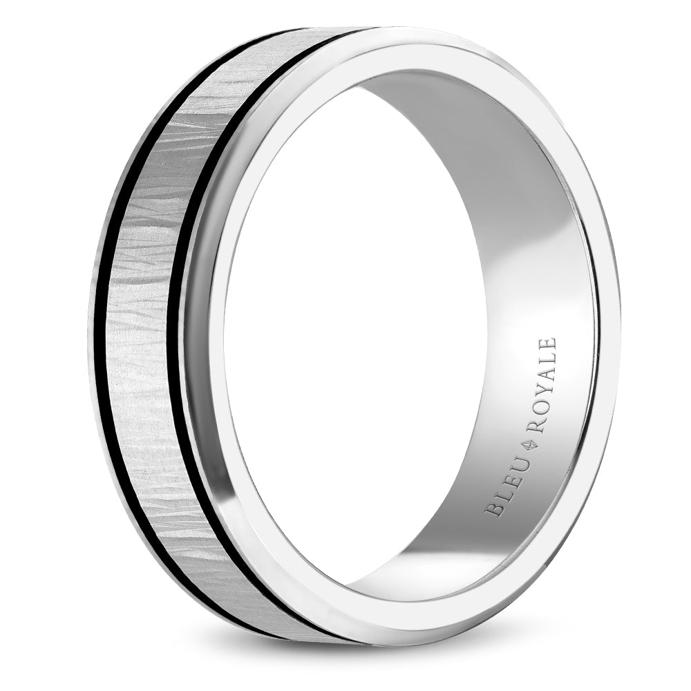 6.50mm Bleu Royale Wedding Band in White Gold With Black Enamel