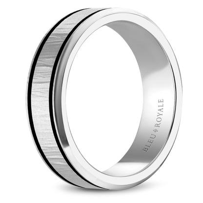 6.50mm Bleu Royale Wedding Band in White Gold With Black Enamel