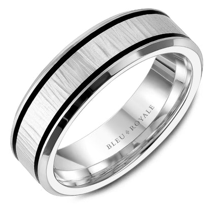 6.50mm Bleu Royale Wedding Band in White Gold With Black Enamel