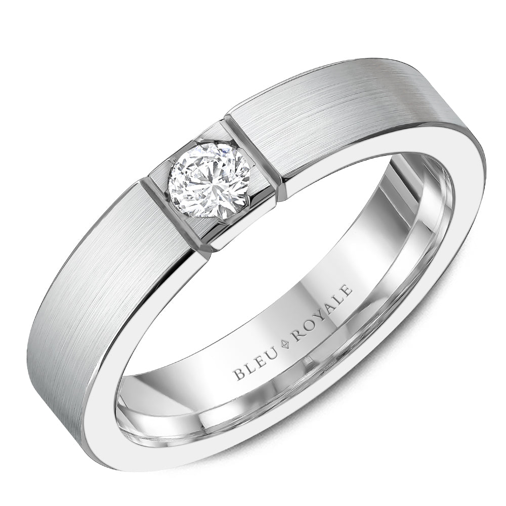 5.00mm Bleu Royale Wedding Band in White Gold With 1 RD, TCW 0.25ct