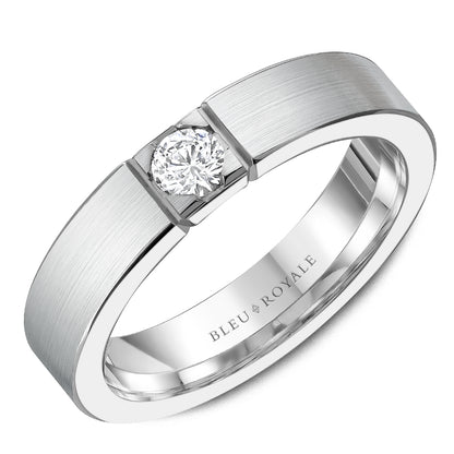 5.00mm Bleu Royale Wedding Band in White Gold With 1 RD, TCW 0.25ct