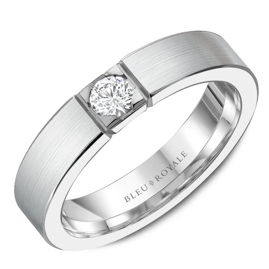 5.00mm Bleu Royale Wedding Band in White Gold With 1 RD, TCW 0.25ct