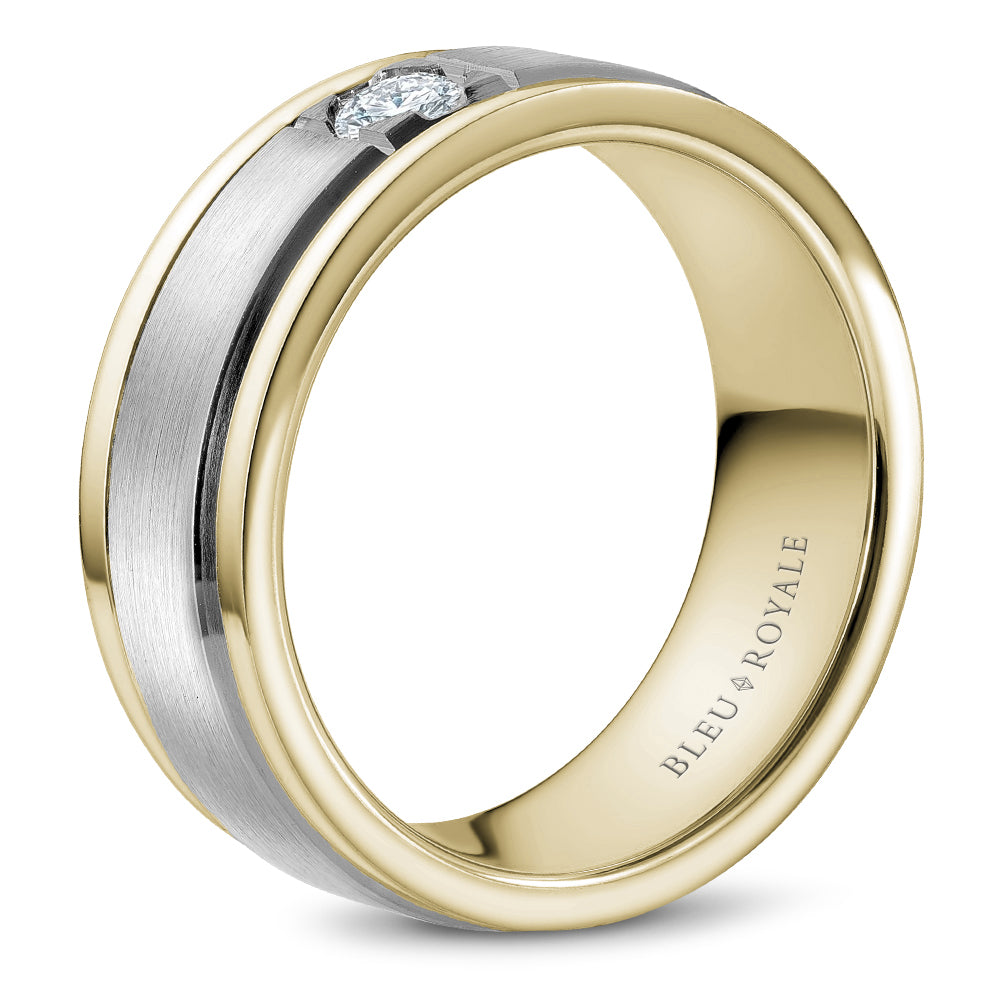 8.00mm Bleu Royale Wedding Band in W&Y Gold With 1 RD, TCW 0.25ct