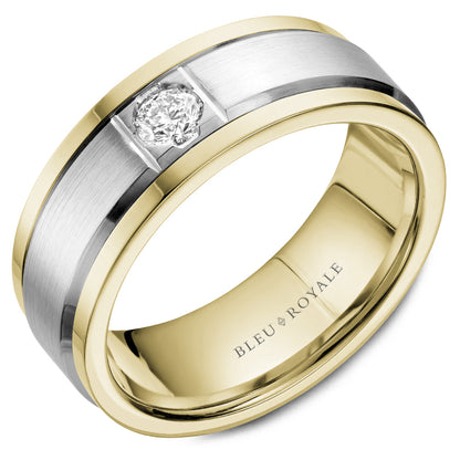 8.00mm Bleu Royale Wedding Band in W&Y Gold With 1 RD, TCW 0.25ct