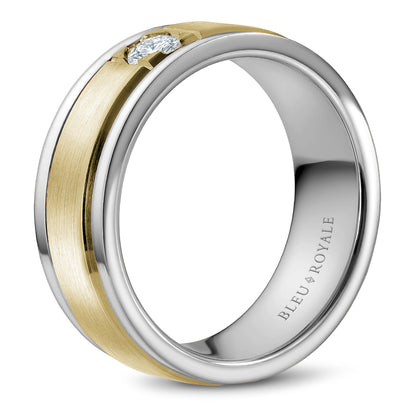 8.00mm Bleu Royale Wedding Band in Y&W Gold With 1 RD, TCW 0.25ct
