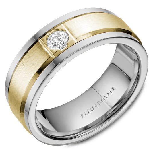 8.00mm Bleu Royale Wedding Band in Y&W Gold With 1 RD, TCW 0.25ct