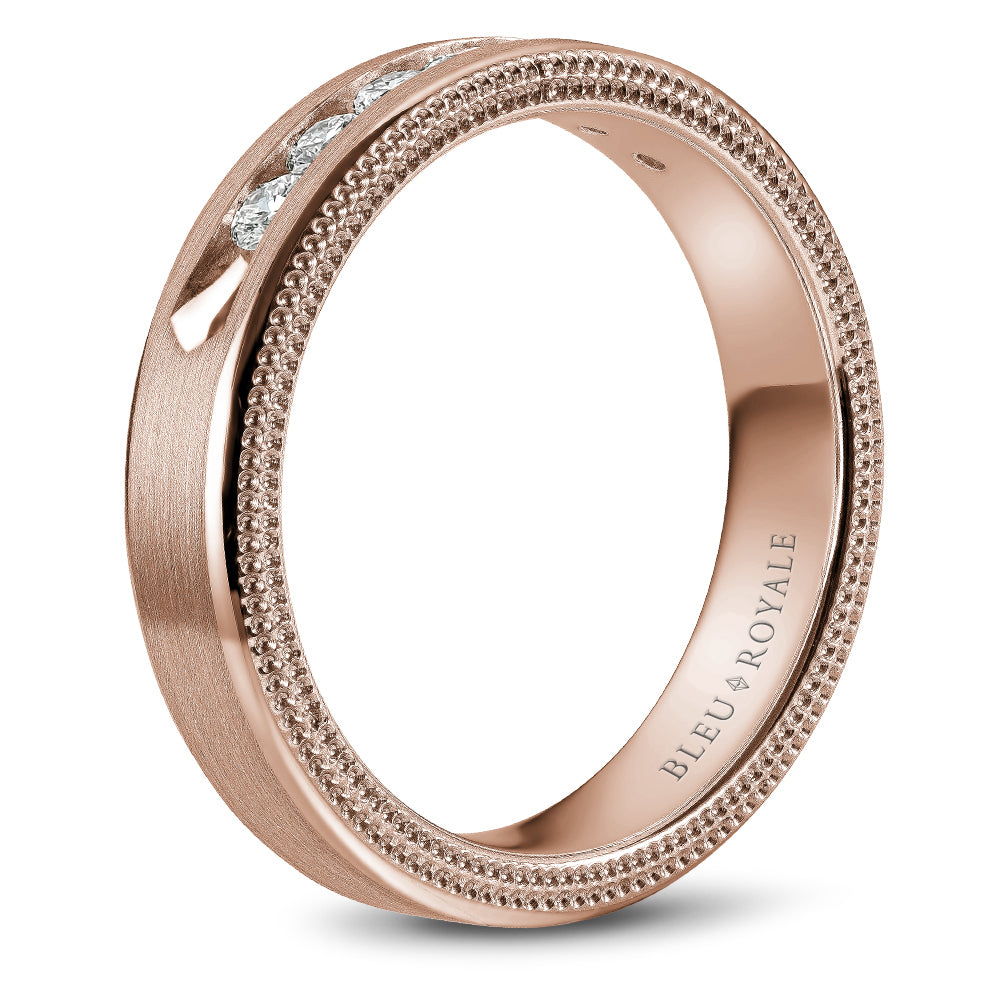 5.50mm Bleu Royale Wedding Band in Rose Gold With 7 RD, TCW 0.49ct