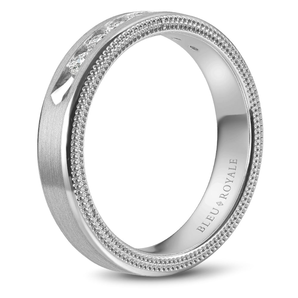 5.50mm Bleu Royale Wedding Band in White Gold With 7 RD, TCW 0.49ct
