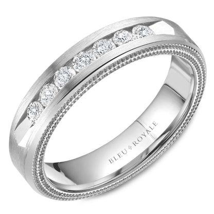 5.50mm Bleu Royale Wedding Band in White Gold With 7 RD, TCW 0.49ct