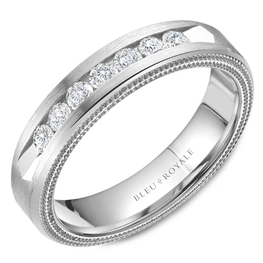 5.50mm Bleu Royale Wedding Band in White Gold With 7 RD, TCW 0.49ct