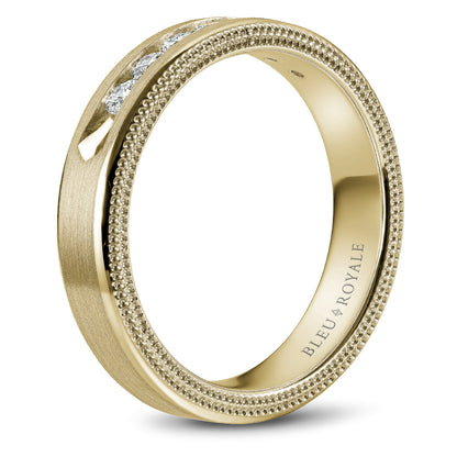 5.50mm Bleu Royale Wedding Band in Yellow Gold With 7 RD, TCW 0.49ct
