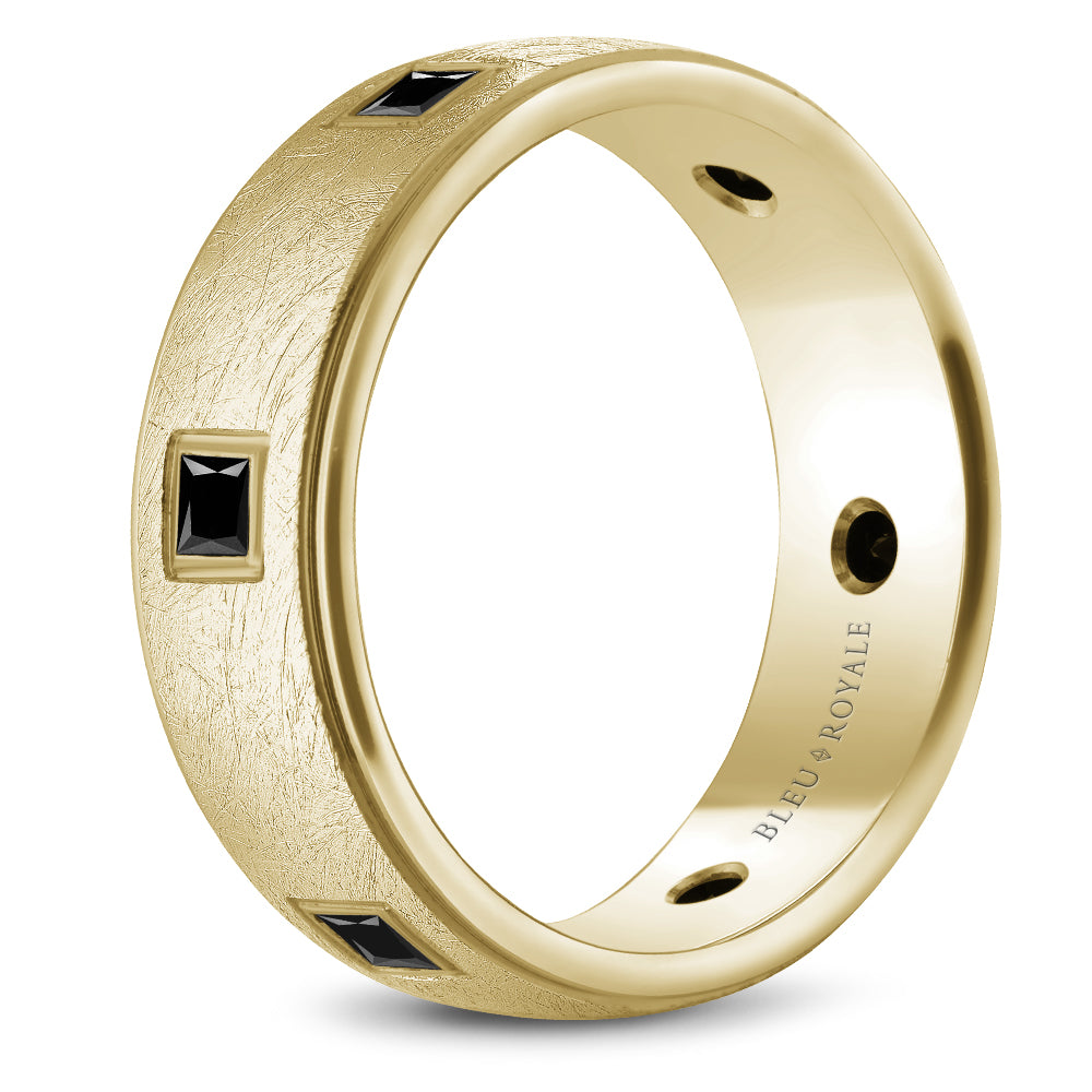 7.50mm Bleu Royale Wedding Band in Yellow Gold With 6 PR, TCW 0.66ct