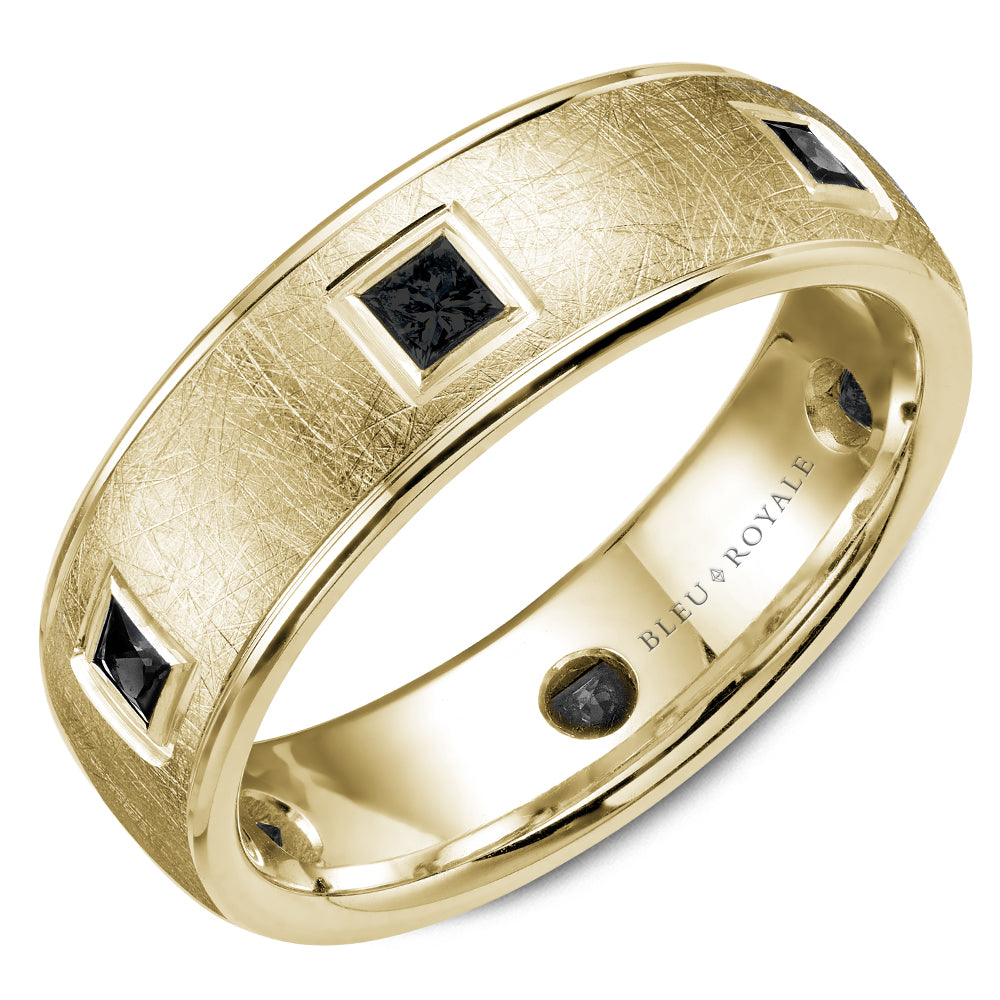 7.50mm Bleu Royale Wedding Band in Yellow Gold With 6 PR, TCW 0.66ct
