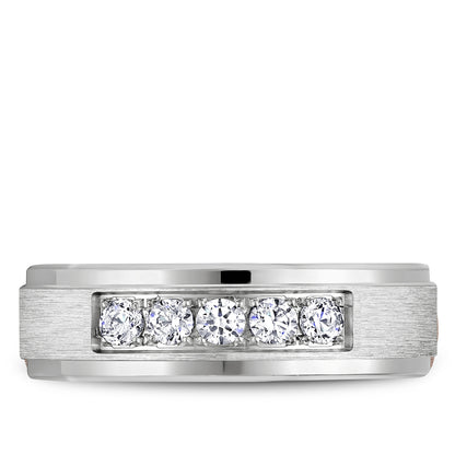 5.50mm Bleu Royale Wedding Band in White Gold With 5 RD, TCW 0.25ct