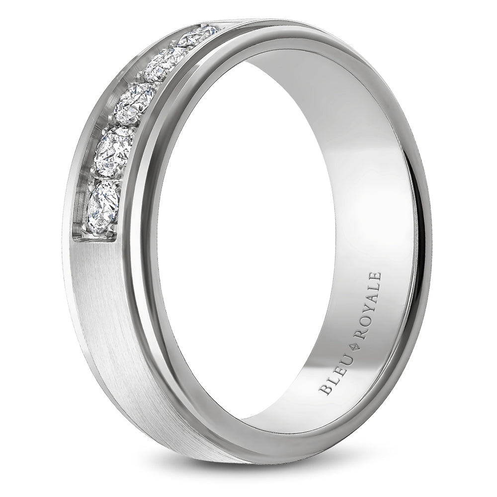 5.50mm Bleu Royale Wedding Band in White Gold With 5 RD, TCW 0.25ct