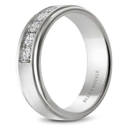 5.50mm Bleu Royale Wedding Band in White Gold With 5 RD, TCW 0.25ct