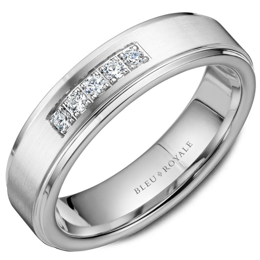 5.50mm Bleu Royale Wedding Band in White Gold With 5 RD, TCW 0.25ct