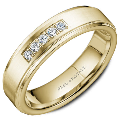 5.50mm Bleu Royale Wedding Band in Yellow Gold With 5 RD, TCW 0.25ct