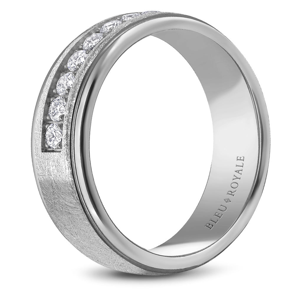 7.50mm Bleu Royale Wedding Band in White Gold With 9 RD, TCW 0.45ct