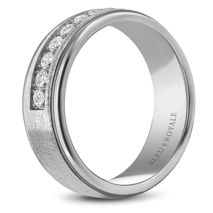7.50mm Bleu Royale Wedding Band in White Gold With 9 RD, TCW 0.45ct