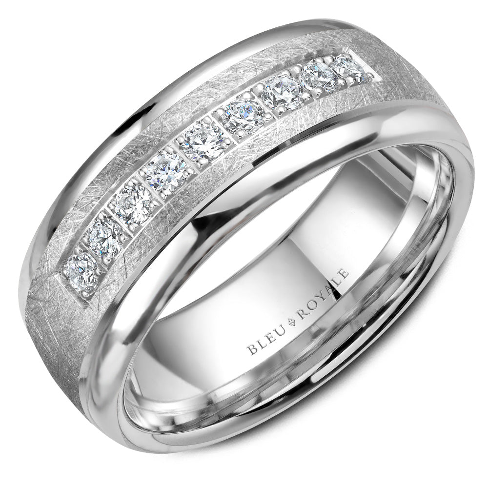7.50mm Bleu Royale Wedding Band in White Gold With 9 RD, TCW 0.45ct