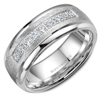 7.50mm Bleu Royale Wedding Band in White Gold With 9 RD, TCW 0.45ct