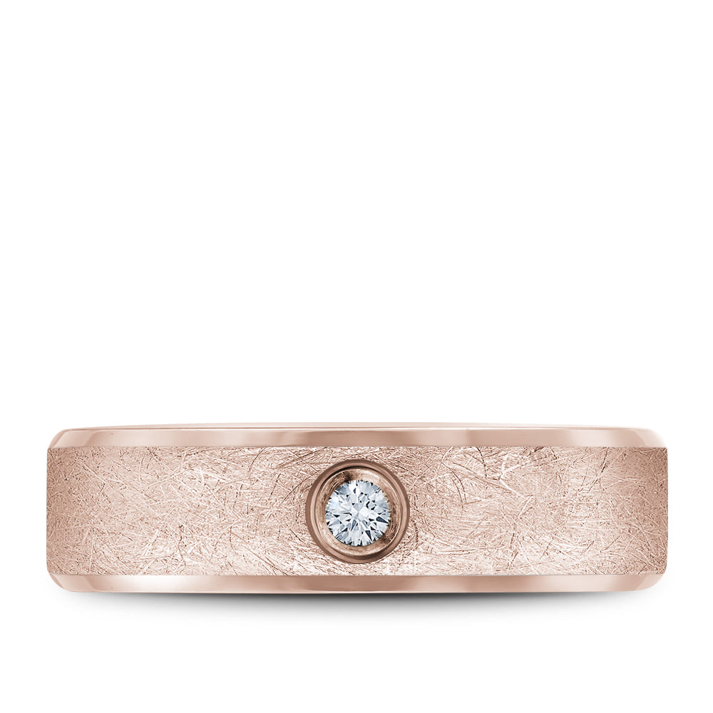 6.50mm Bleu Royale Wedding Band in Rose Gold With 1 RD, TCW 0.1ct