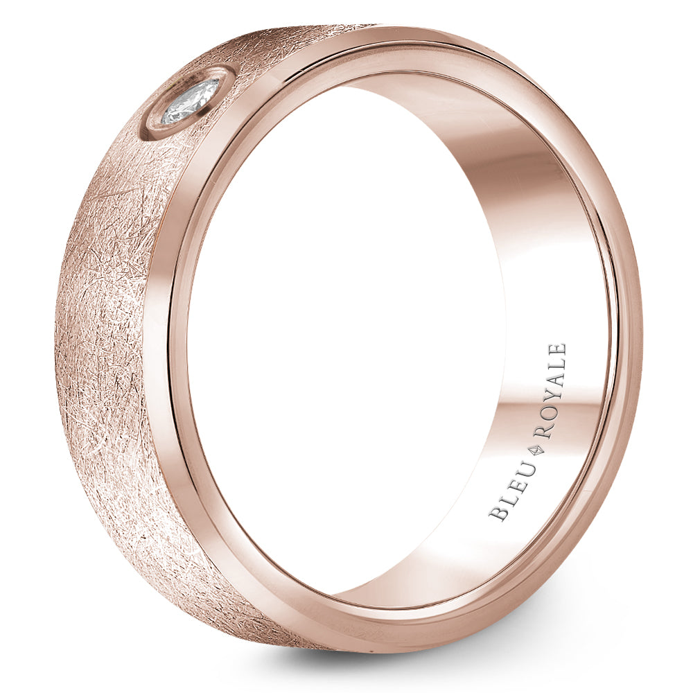 6.50mm Bleu Royale Wedding Band in Rose Gold With 1 RD, TCW 0.1ct