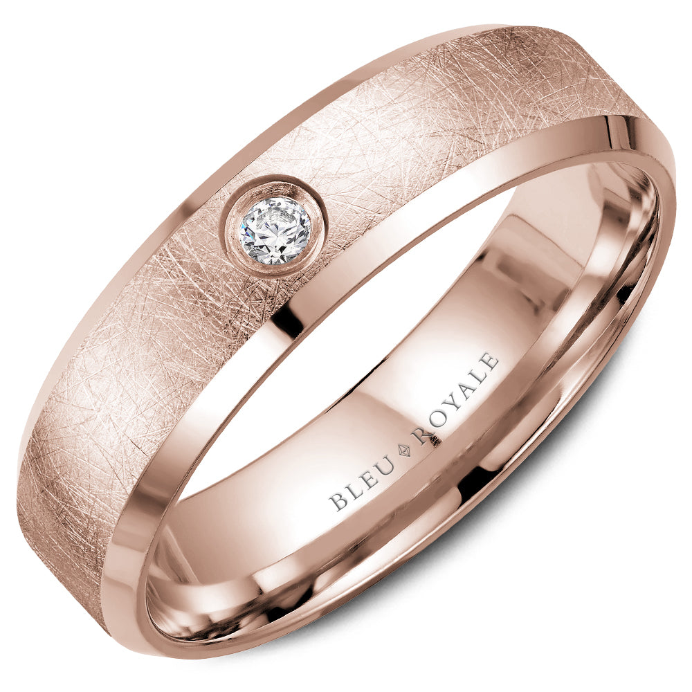 6.50mm Bleu Royale Wedding Band in Rose Gold With 1 RD, TCW 0.1ct