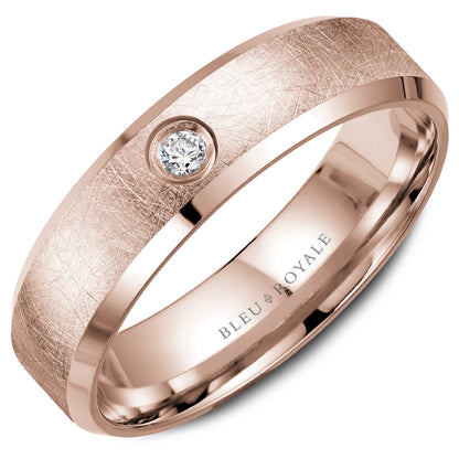 6.50mm Bleu Royale Wedding Band in Rose Gold With 1 RD, TCW 0.1ct