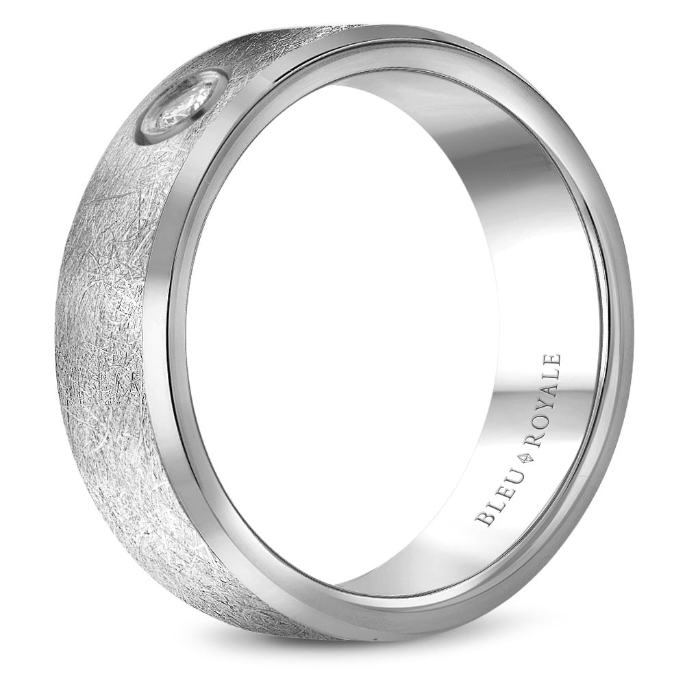 6.50mm Bleu Royale Wedding Band in White Gold With 1 RD, TCW 0.1ct