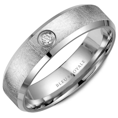 6.50mm Bleu Royale Wedding Band in White Gold With 1 RD, TCW 0.1ct