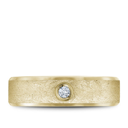 6.50mm Bleu Royale Wedding Band in Yellow Gold With 1 RD, TCW 0.1ct