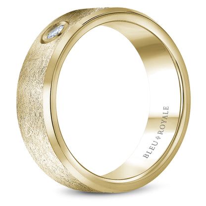6.50mm Bleu Royale Wedding Band in Yellow Gold With 1 RD, TCW 0.1ct