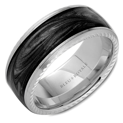 9.50mm Bleu Royale Wedding Band in White & Grey Gold