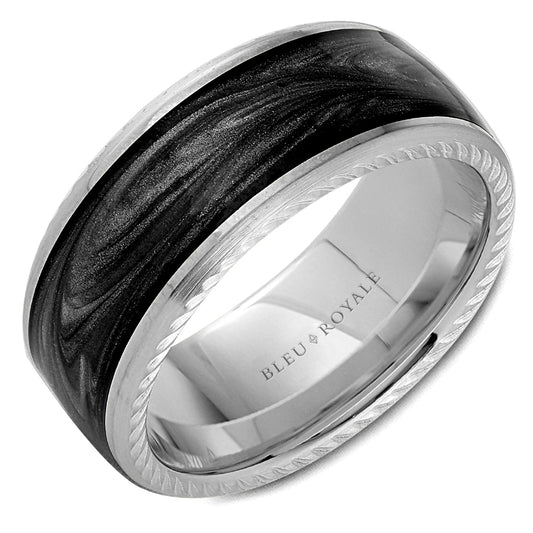 9.50mm Bleu Royale Wedding Band in White & Grey Gold