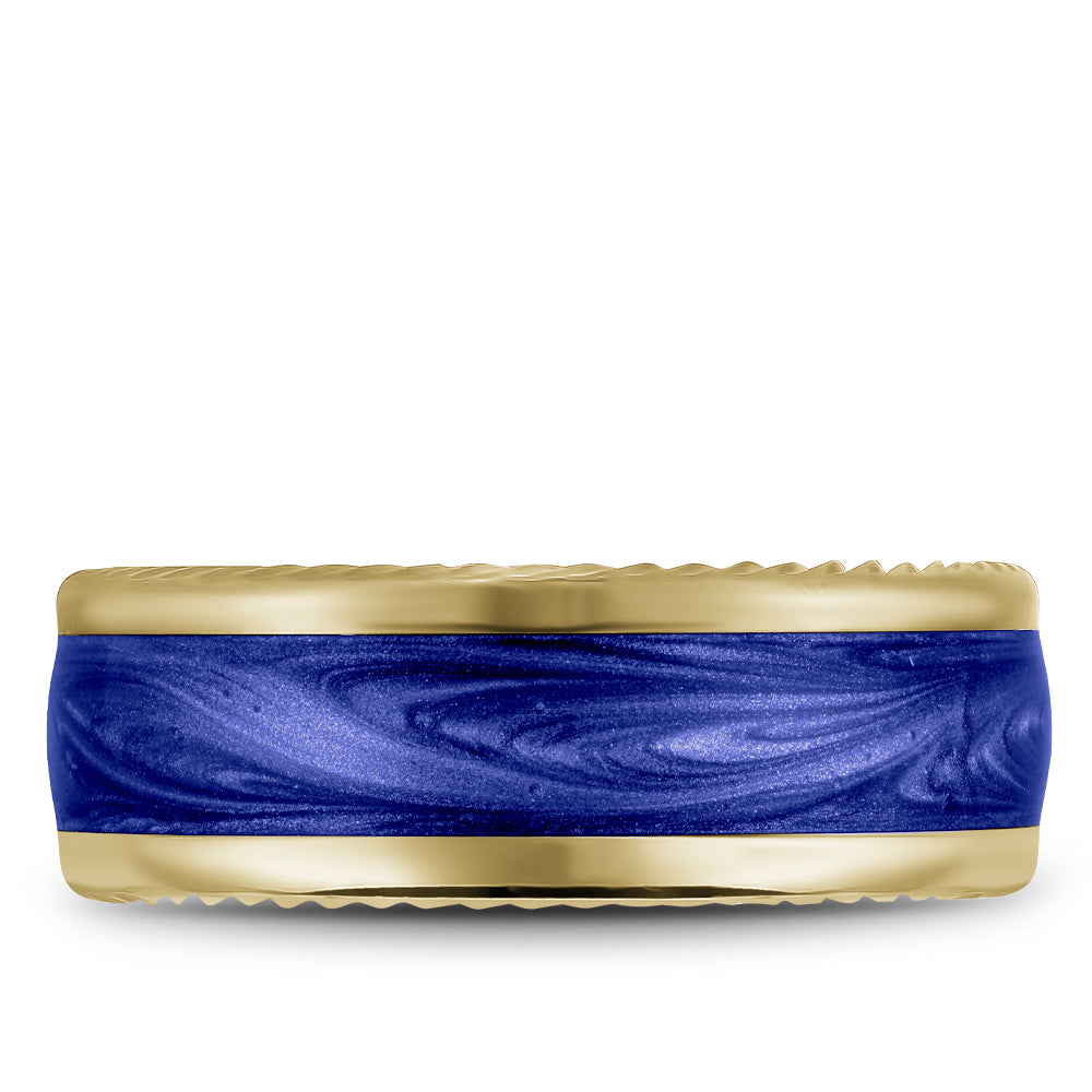 9.50mm Bleu Royale Wedding Band in Yellow Gold